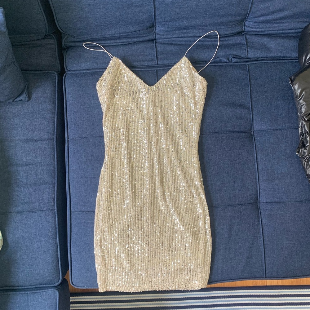 Gold bodycon mini dress from hometown boutique